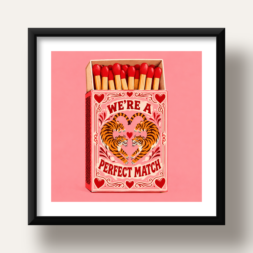 We're a Perfect Match — Kaplanlar — siyah derin çerçeveli paspartulu