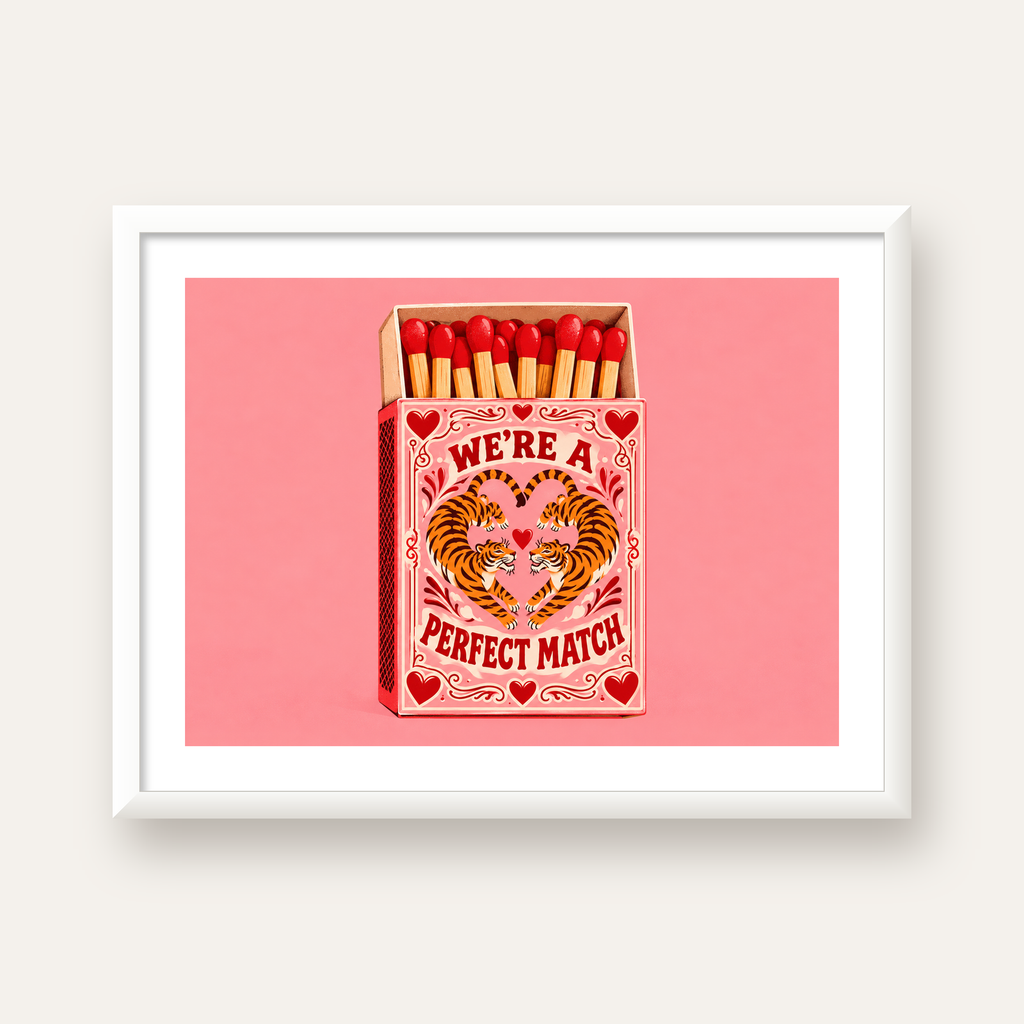 We're a Perfect Match — Kaplanlar — beyaz çerçeveli yatay poster