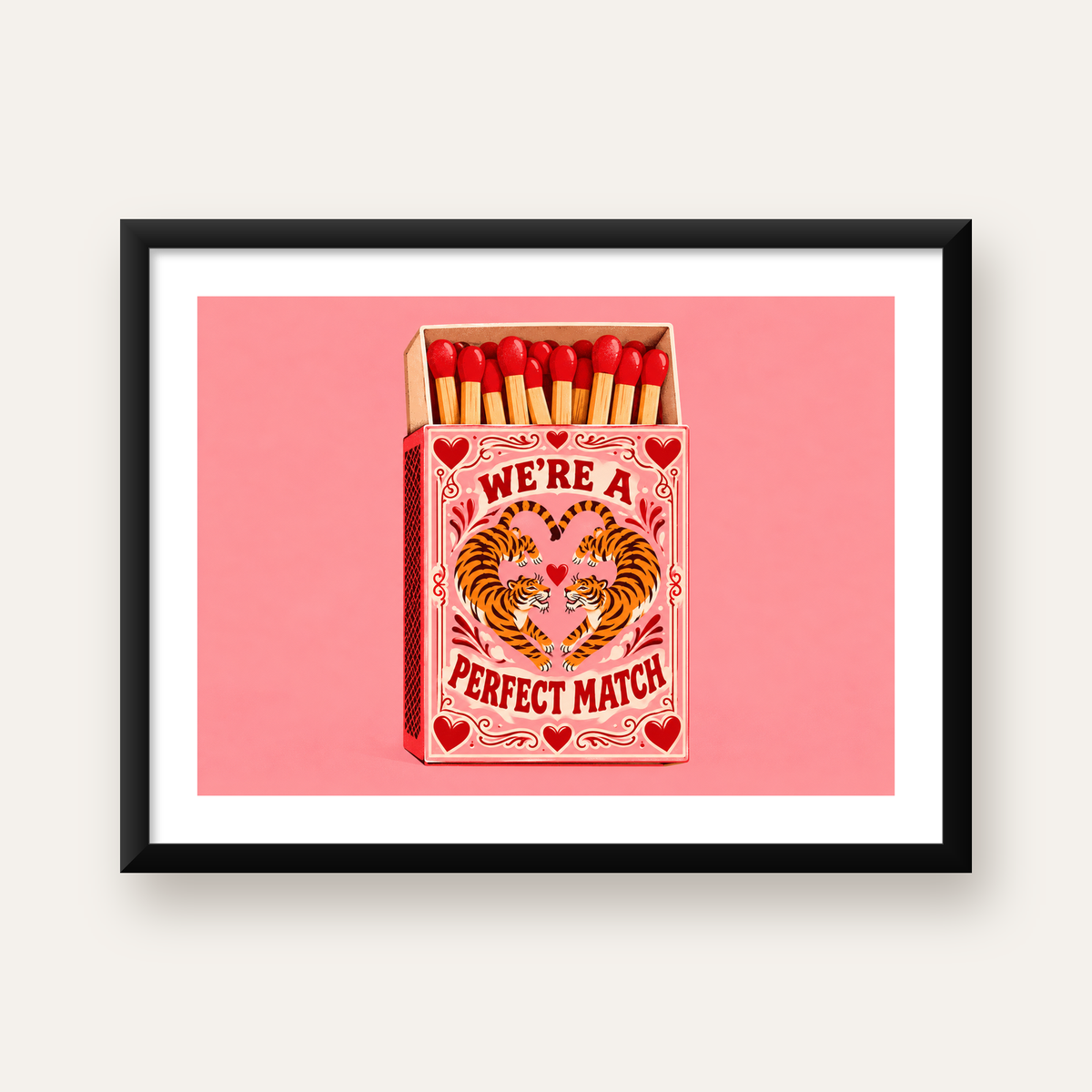 Retro Kibrit Kutusu & Kaplanlar İllüstrasyon Poster — Yatay baskı, beyaz kenar boşluklu
