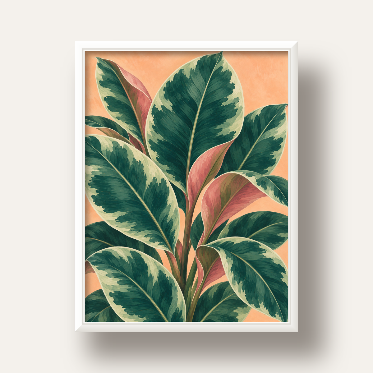 Yeşil Büyük Yapraklı Bitki Dijital Poster - Modern Duvar Dekoru — beyaz derin çerçeveli
