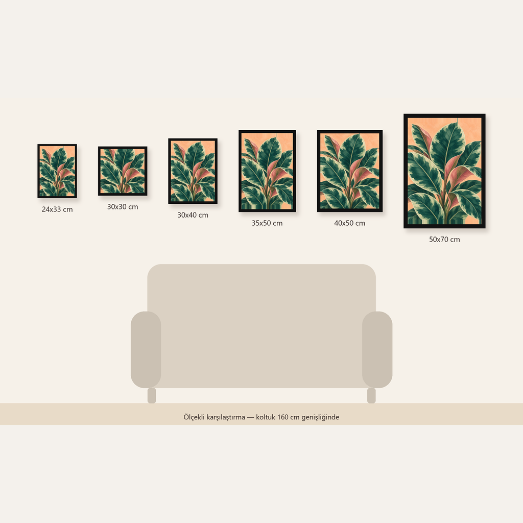 Yeşil Büyük Yapraklı Bitki Dijital Poster - Modern Duvar Dekoru — Dikey ölçülerinin karşılaştırması