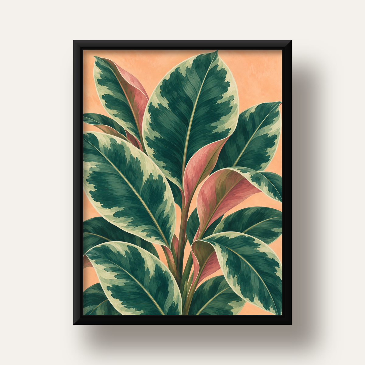 Yeşil Büyük Yapraklı Bitki Dijital Poster - Modern Duvar Dekoru — siyah derin çerçeveli