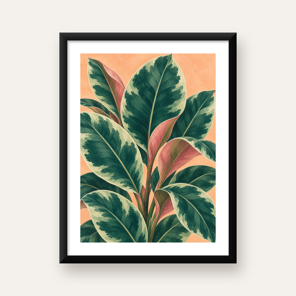 Yeşil Büyük Yapraklı Bitki Dijital Poster - Modern Duvar Dekoru — Dikey baskı, beyaz paspartulu