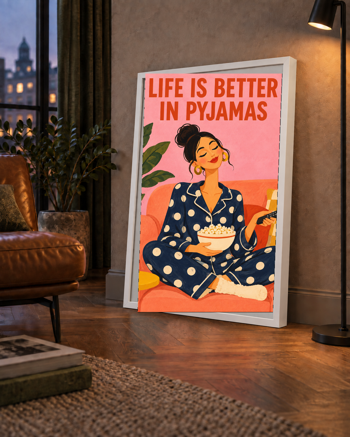 Pijama Keyfi İllüstrasyonlu Modern Poster – Rahat ve Şık Dekor