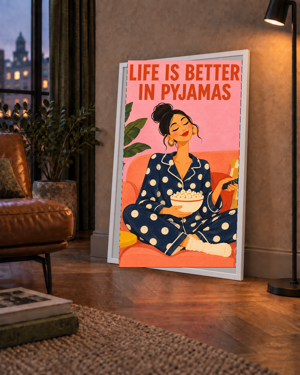 Pijama Keyfi İllüstrasyonlu Modern Poster – Rahat ve Şık Dekor