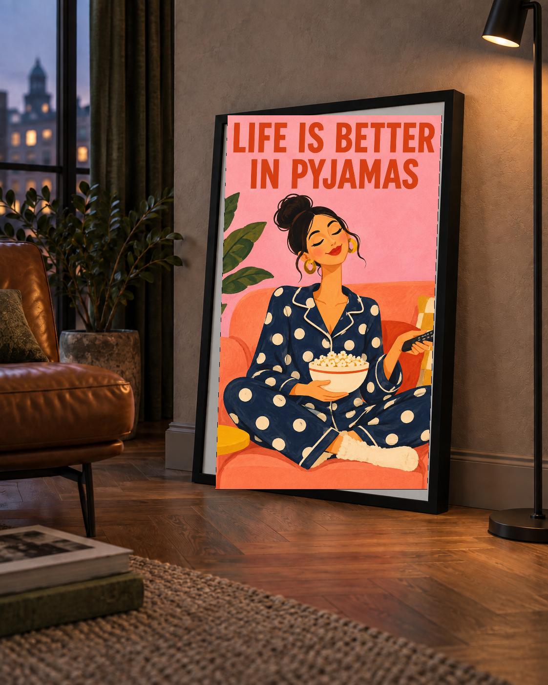 Pijama Keyfi İllüstrasyonlu Modern Poster – Rahat ve Şık Dekor