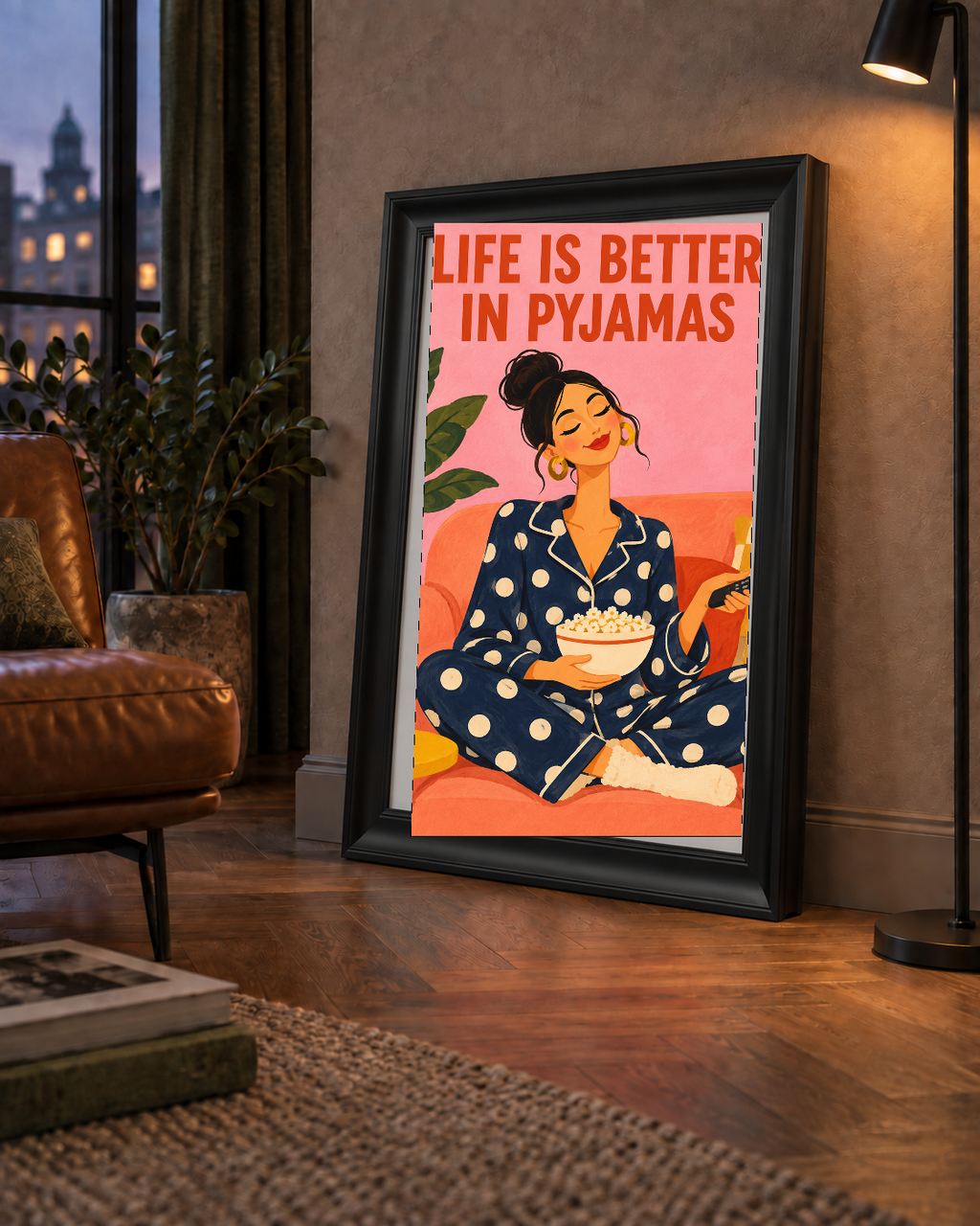 Pijama Keyfi İllüstrasyonlu Modern Poster – Rahat ve Şık Dekor