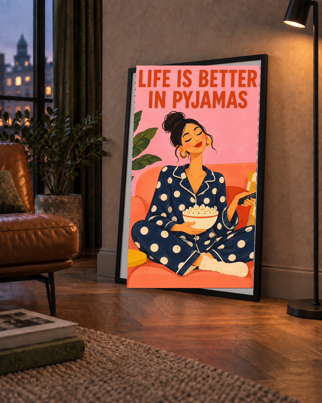 Pijama Keyfi İllüstrasyonlu Modern Poster – Rahat ve Şık Dekor