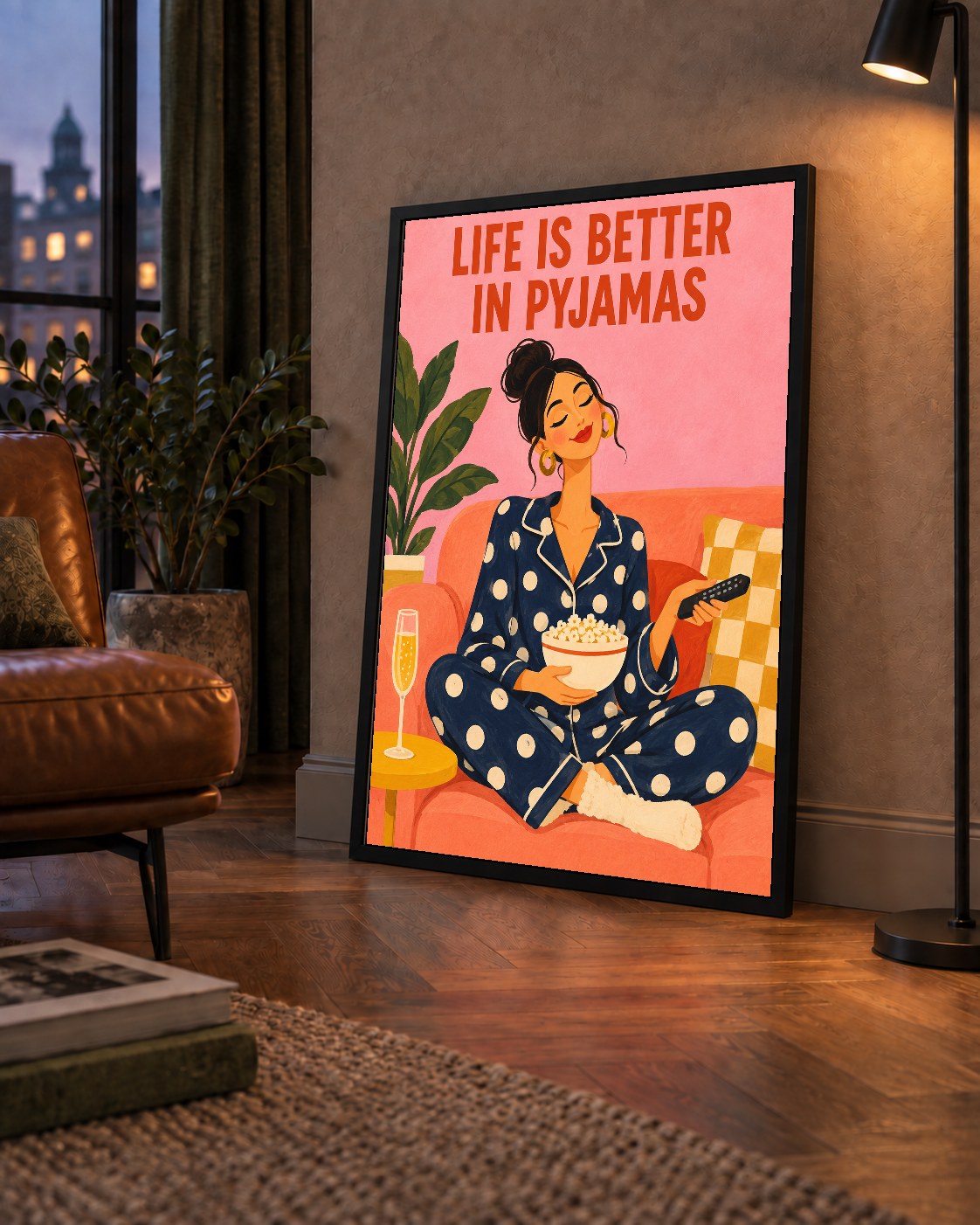 Pijama Keyfi İllüstrasyonlu Modern Poster – Rahat ve Şık Dekor