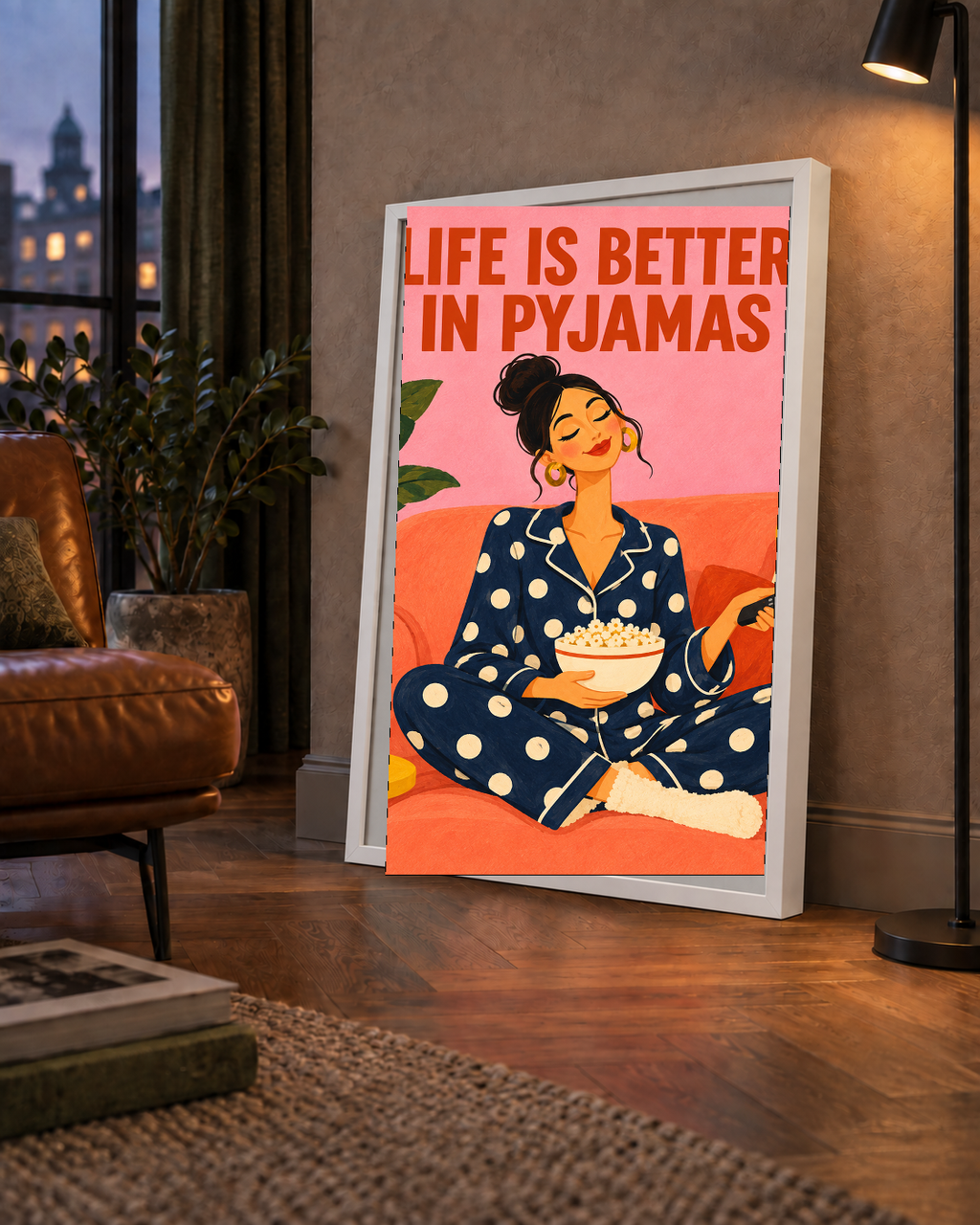 Pijama Keyfi İllüstrasyonlu Modern Poster – Rahat ve Şık Dekor