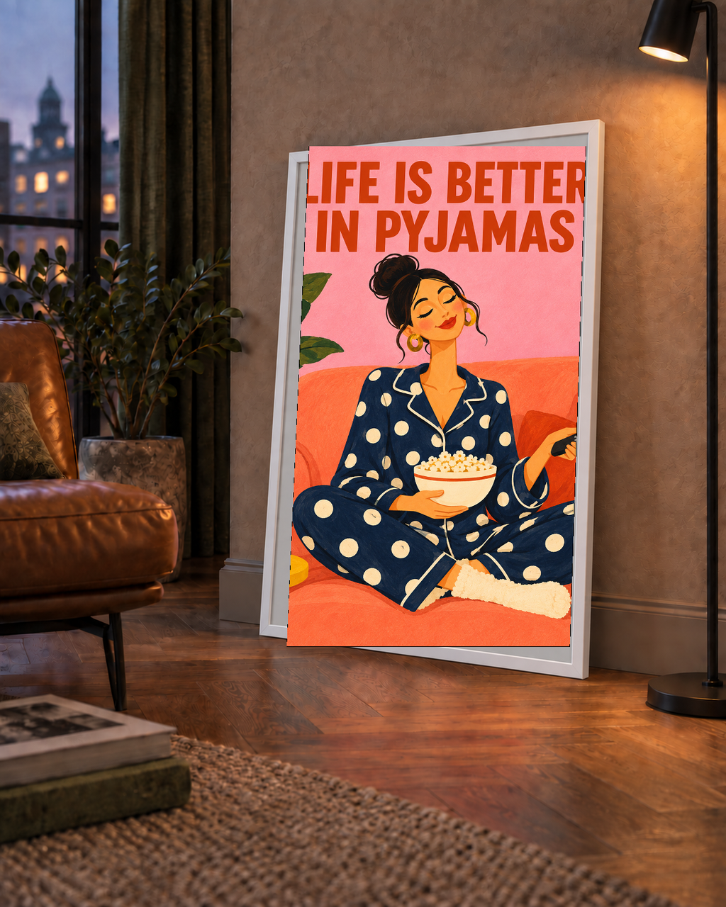 Pijama Keyfi İllüstrasyonlu Modern Poster – Rahat ve Şık Dekor