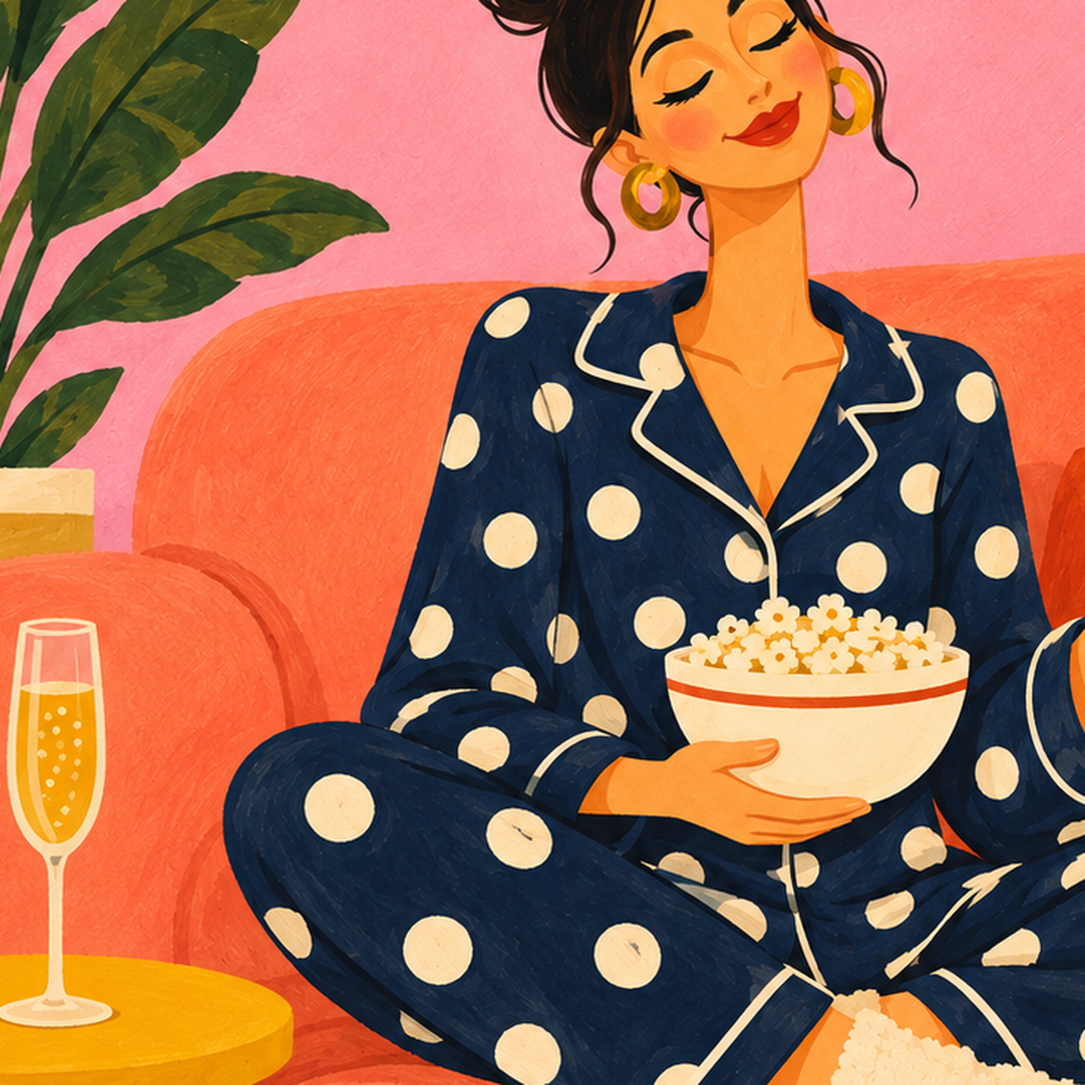 Pijama Keyfi İllüstrasyonlu Modern Poster – Rahat ve Şık Dekor — baskının yakın çekimi, kâğıt dokusu ve renk detayı