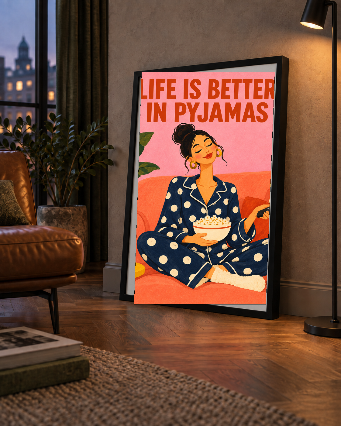 Pijama Keyfi İllüstrasyonlu Modern Poster – Rahat ve Şık Dekor