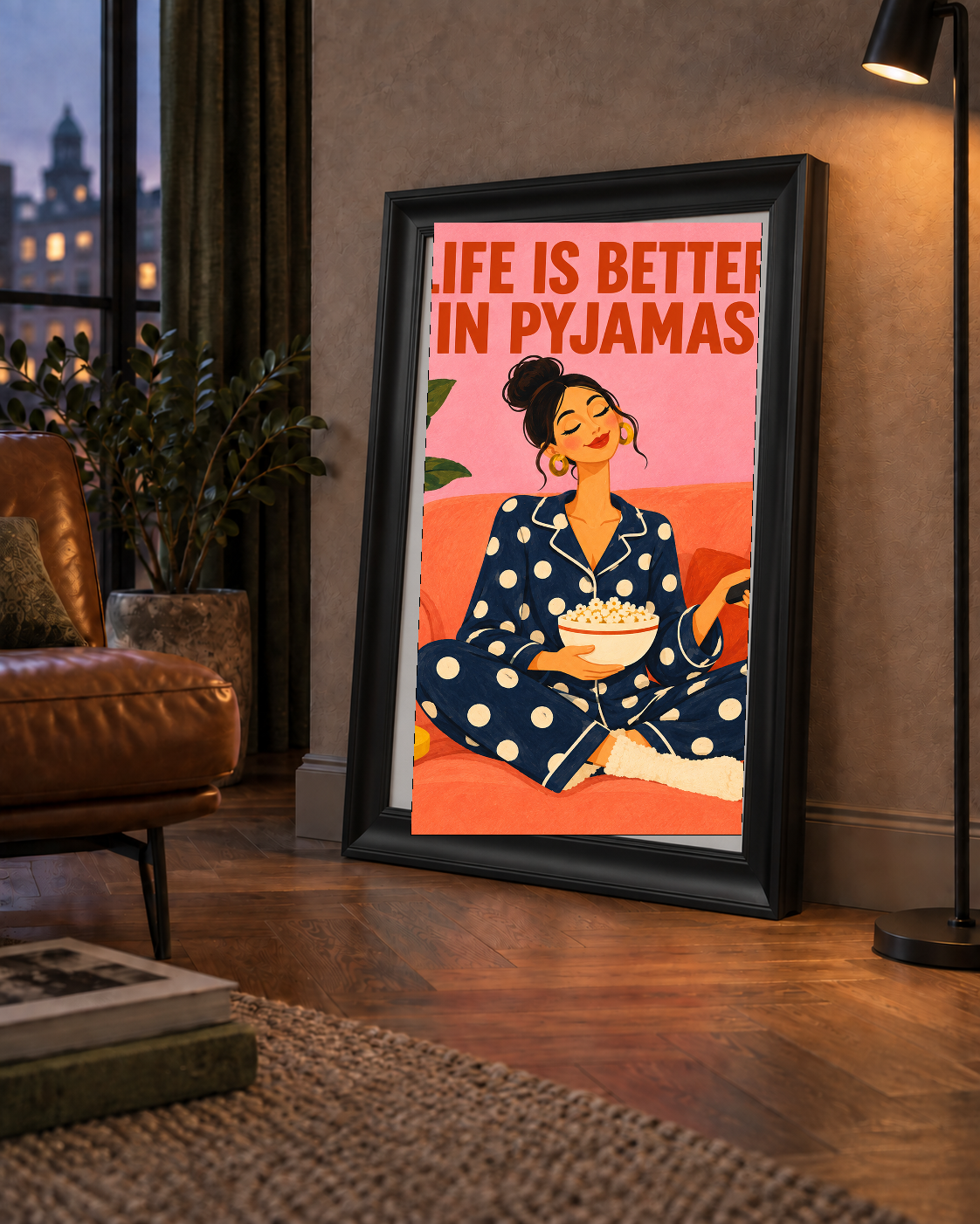 Pijama Keyfi İllüstrasyonlu Modern Poster – Rahat ve Şık Dekor