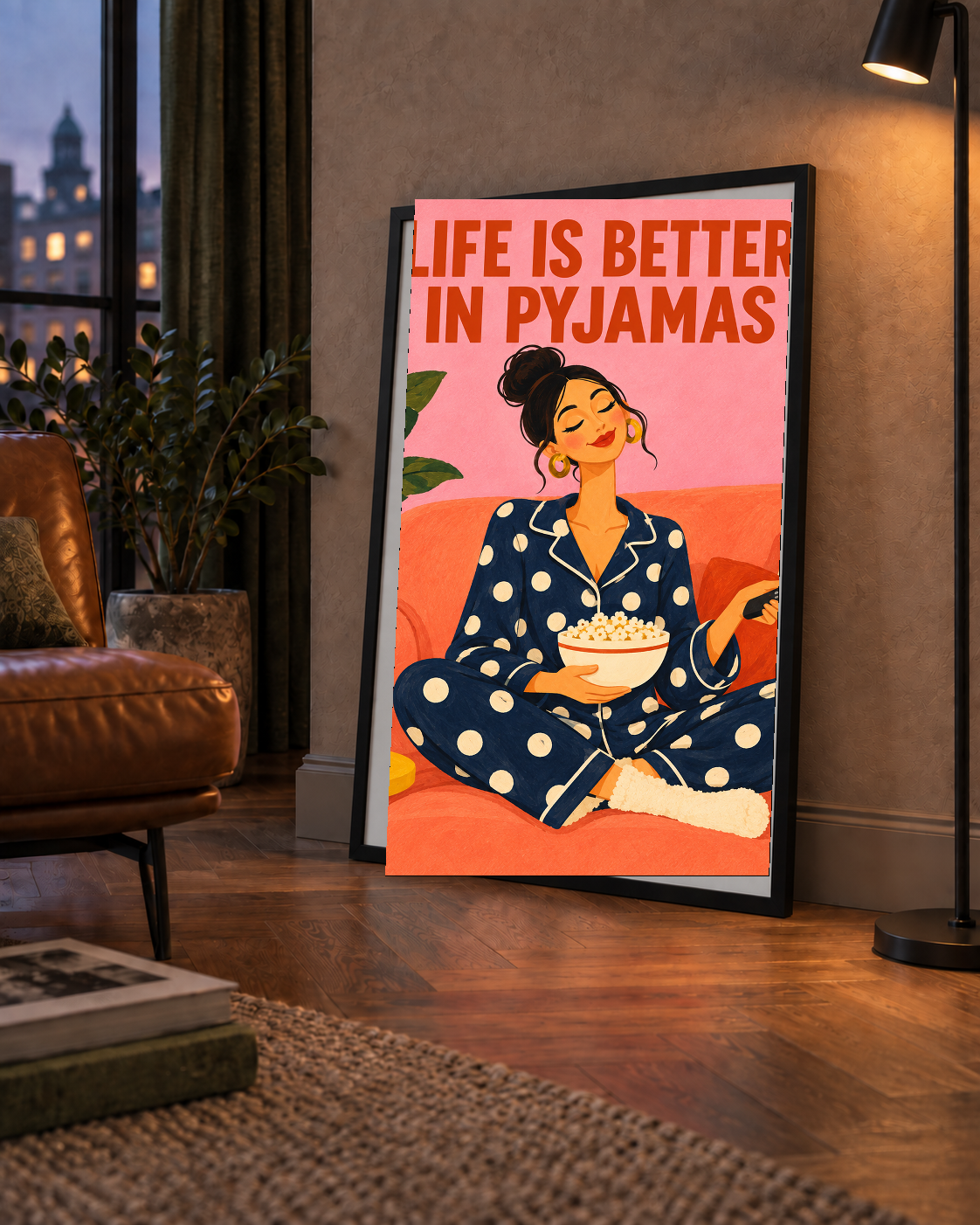 Pijama Keyfi İllüstrasyonlu Modern Poster – Rahat ve Şık Dekor