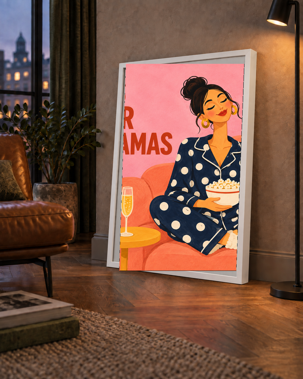 Pijama Keyfi İllüstrasyonlu Modern Poster – Rahat ve Şık Dekor