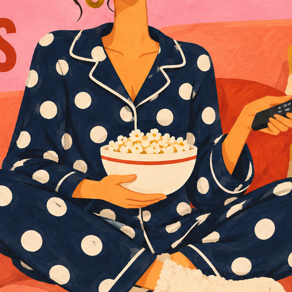 Pijama Keyfi İllüstrasyonlu Modern Poster – Rahat ve Şık Dekor — baskının yakın çekimi, kâğıt dokusu ve renk detayı