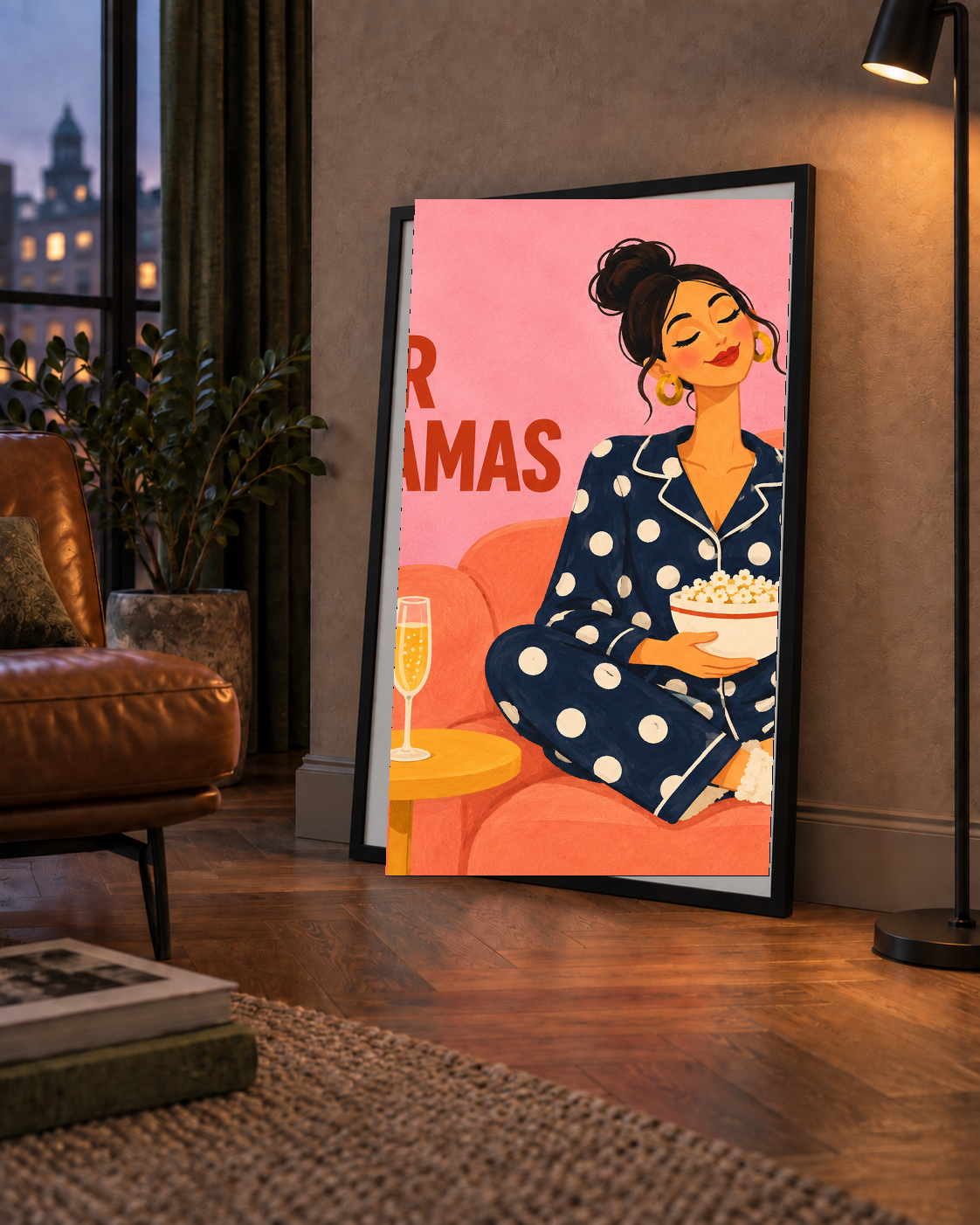 Pijama Keyfi İllüstrasyonlu Modern Poster – Rahat ve Şık Dekor