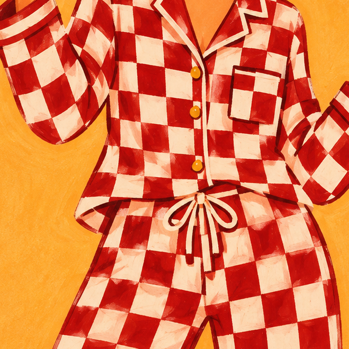 Kareli Pijama ve Şaraplı Renkli Poster – Life is Better in Pyjamas — baskının yakın çekimi, kâğıt dokusu ve renk detayı