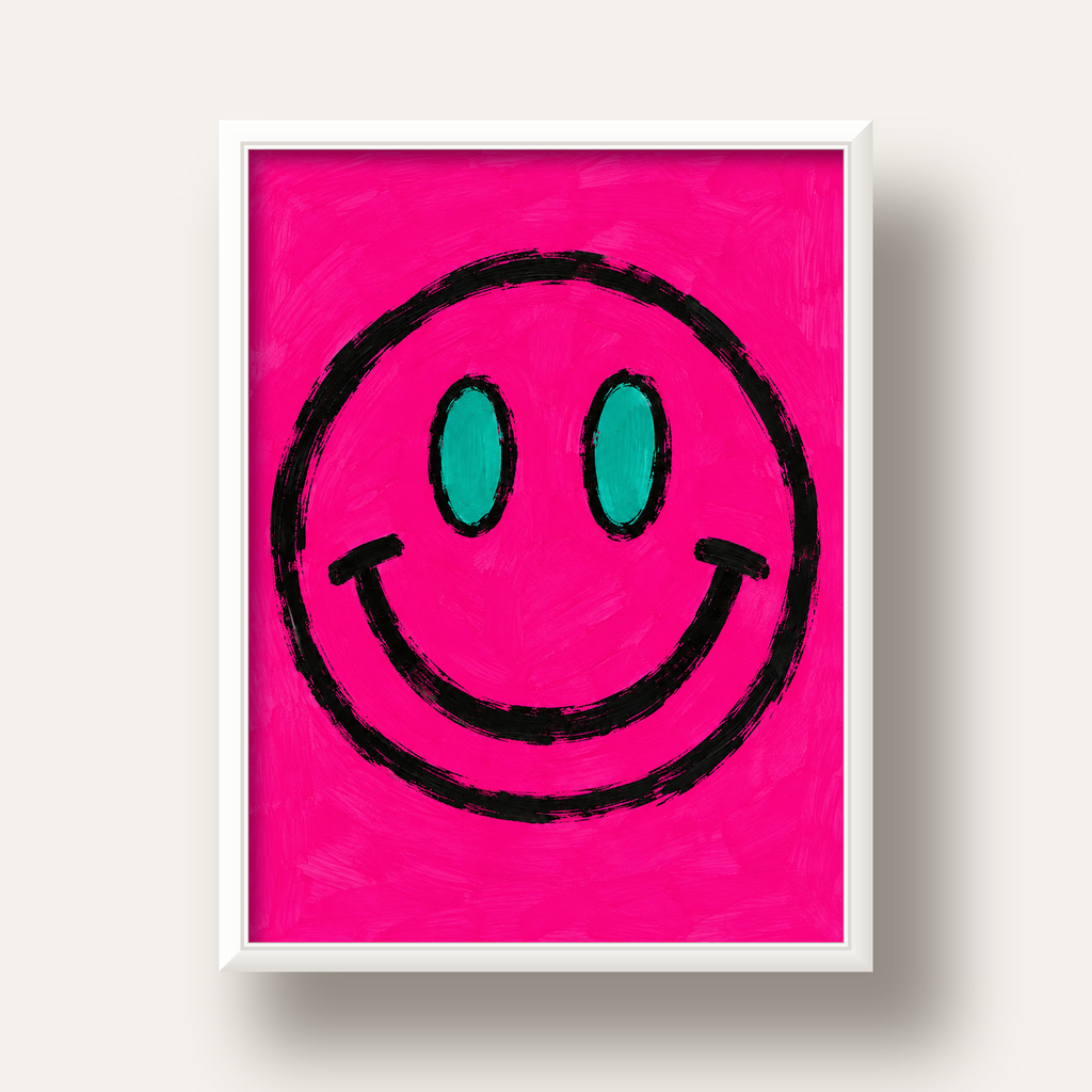 Pembe Zeminli Modern Gülümseyen Yüz Poster — beyaz derin çerçeveli