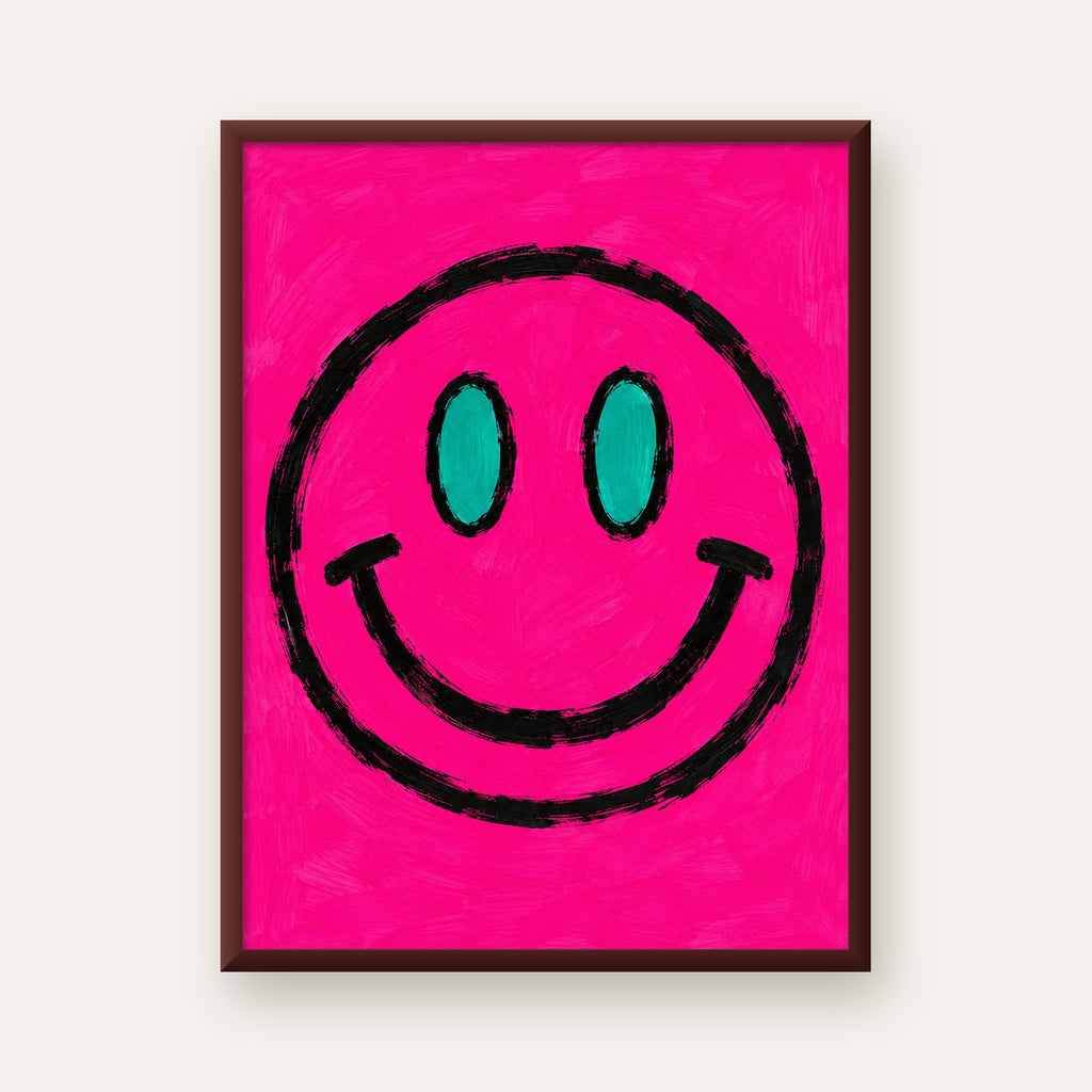 Pembe Zeminli Modern Gülümseyen Yüz Poster — ceviz çerçeveli