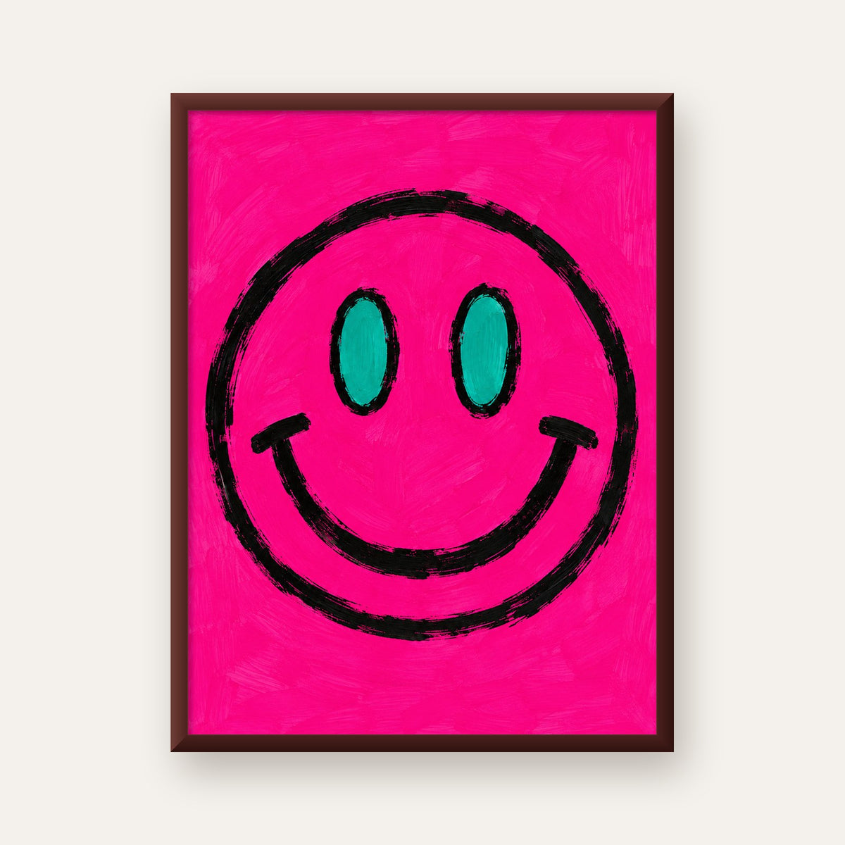 Pembe Zeminli Modern Gülümseyen Yüz Poster — ceviz çerçeveli