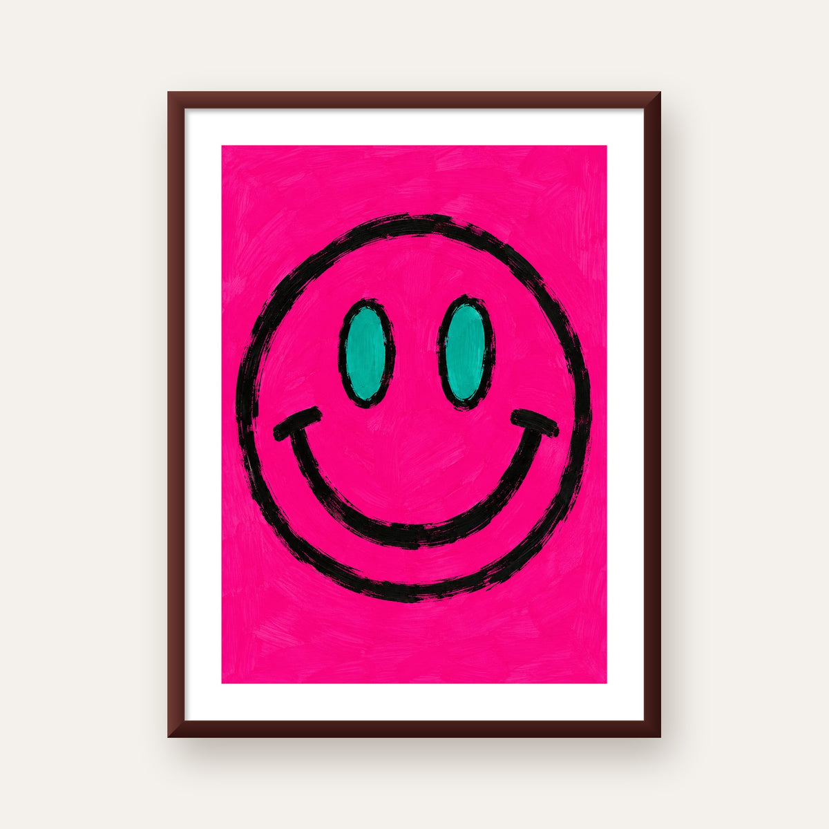 Pembe Zeminli Modern Gülümseyen Yüz Poster — ceviz çerçeveli paspartulu