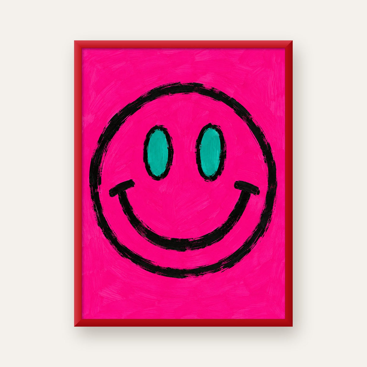 Pembe Zeminli Modern Gülümseyen Yüz Poster — kırmızı çerçeveli