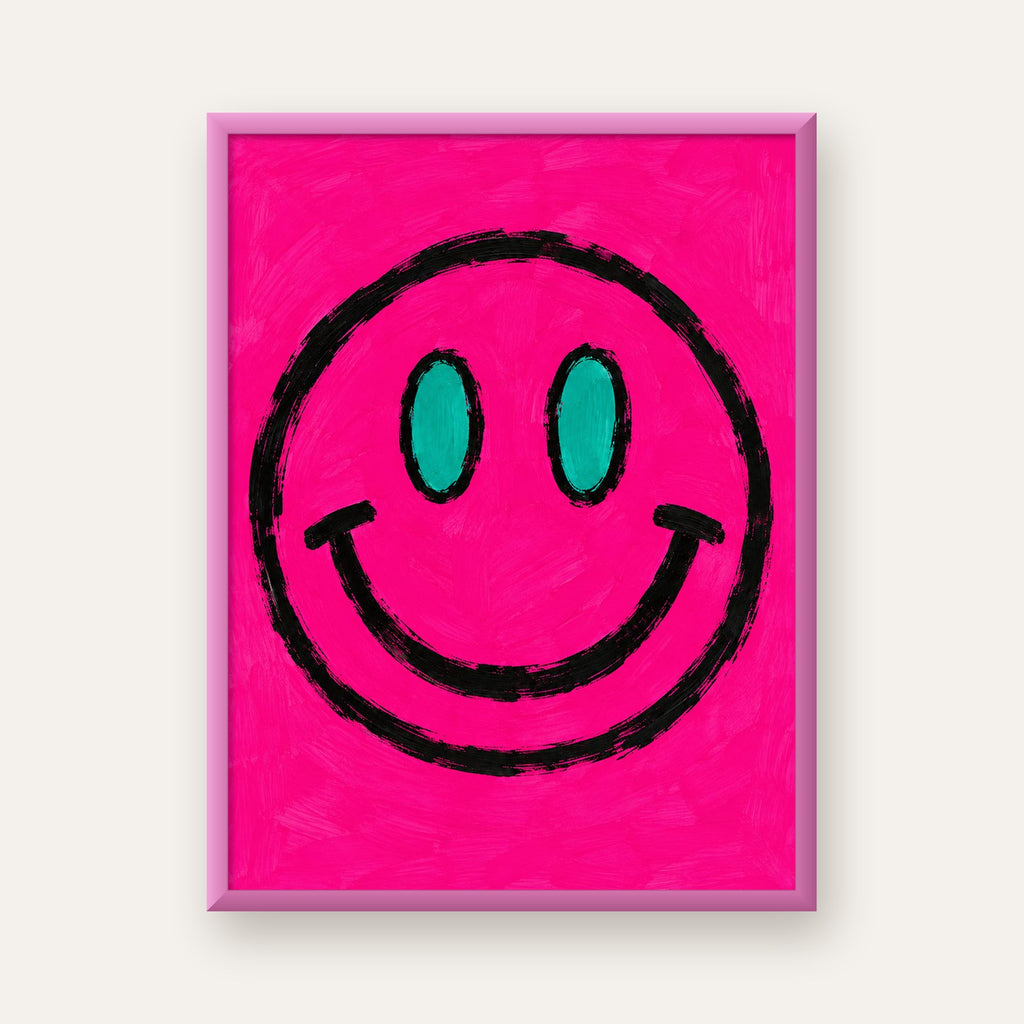 Pembe Zeminli Modern Gülümseyen Yüz Poster — pembe çerçeveli