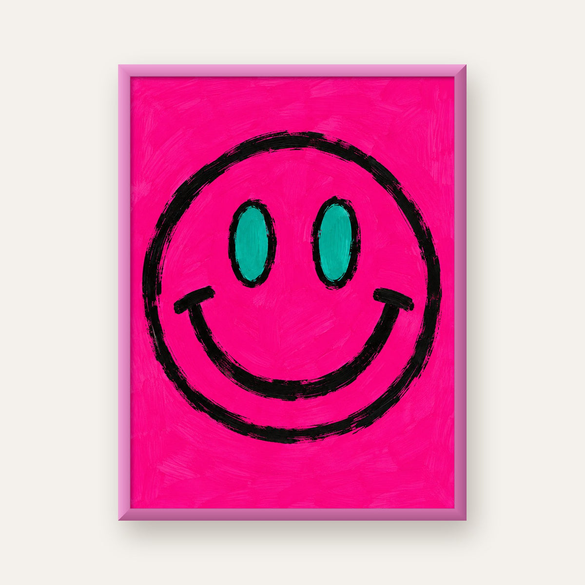 Pembe Zeminli Modern Gülümseyen Yüz Poster — pembe çerçeveli