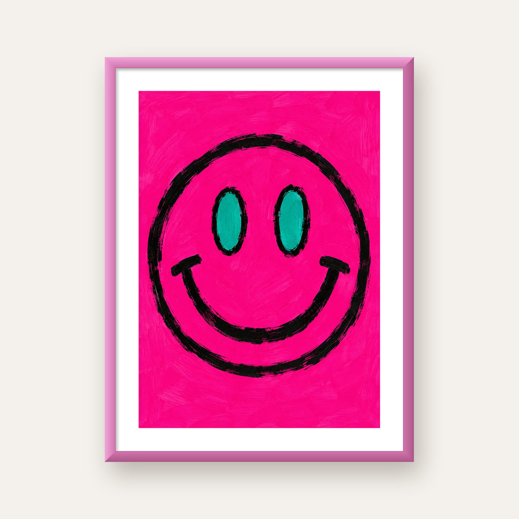 Pembe Zeminli Modern Gülümseyen Yüz Poster — pembe çerçeveli paspartulu