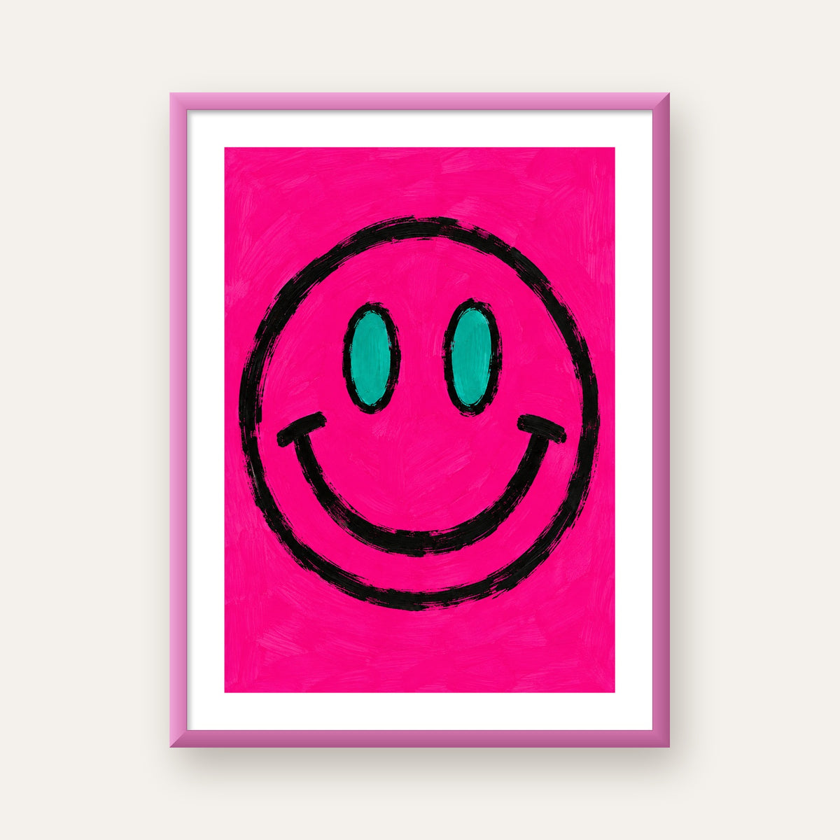 Pembe Zeminli Modern Gülümseyen Yüz Poster — pembe çerçeveli paspartulu