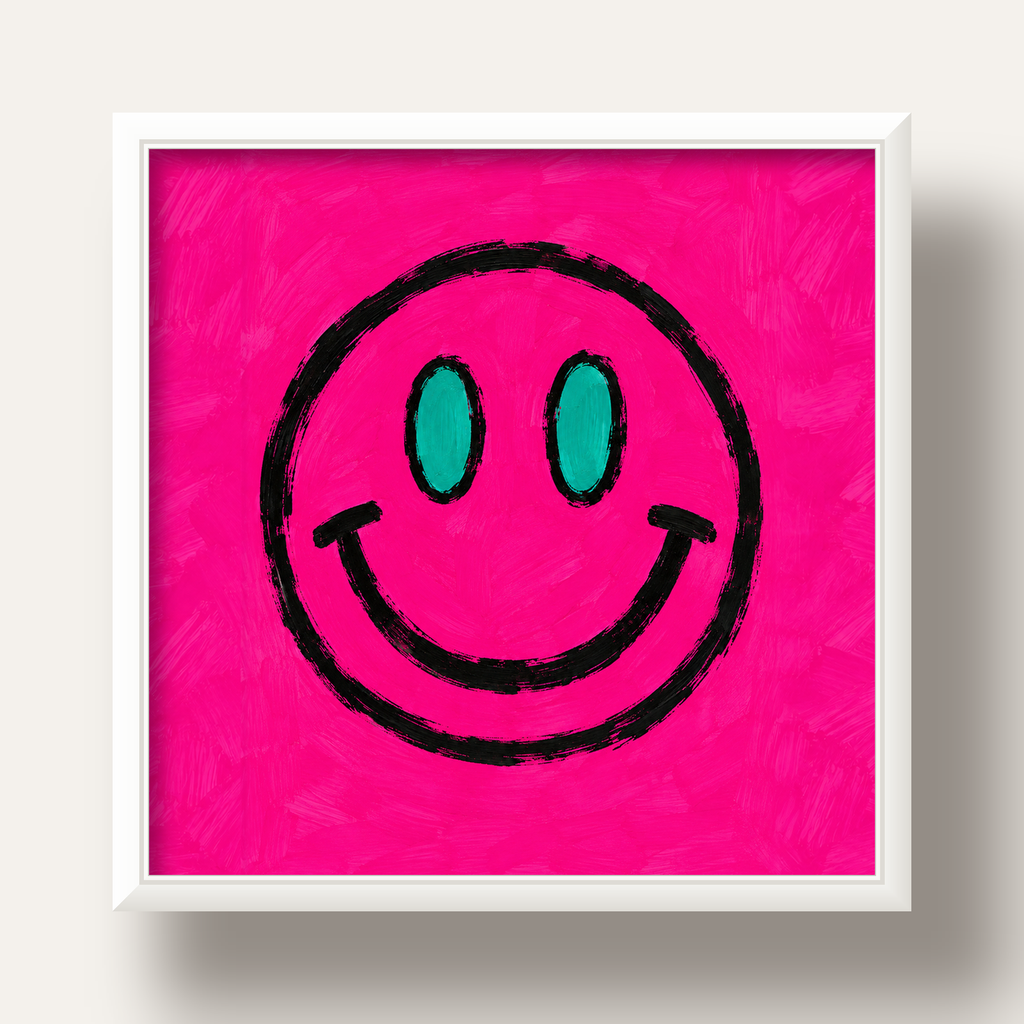 Pembe Zeminli Modern Gülümseyen Yüz Poster — beyaz derin çerçeveli