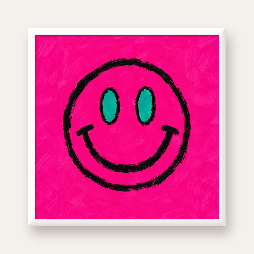 Pembe Zeminli Modern Gülümseyen Yüz Poster — beyaz çerçeveli kare poster