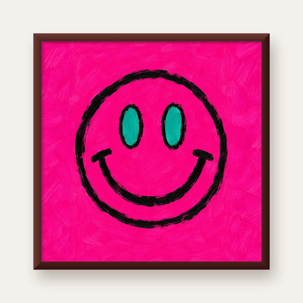 Pembe Zeminli Modern Gülümseyen Yüz Poster — ceviz çerçeveli