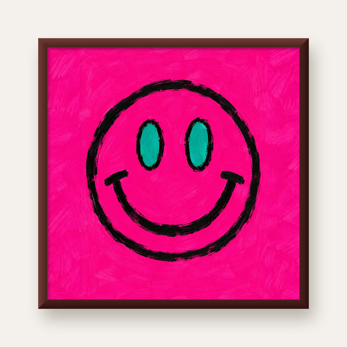 Pembe Zeminli Modern Gülümseyen Yüz Poster — ceviz çerçeveli