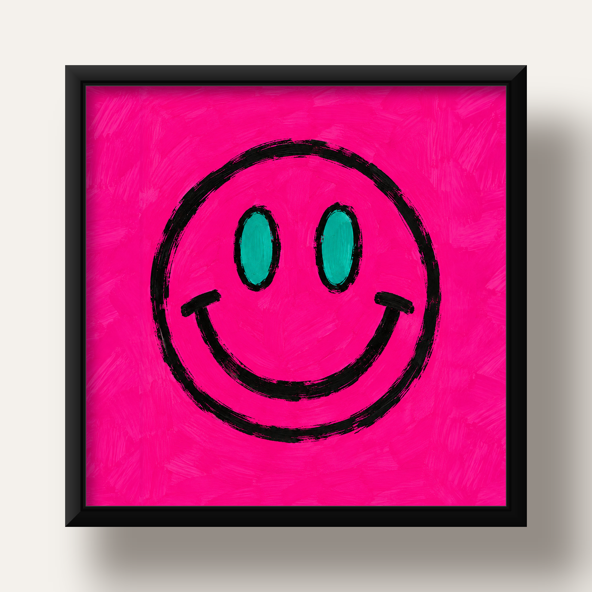 Pembe Zeminli Modern Gülümseyen Yüz Poster — siyah derin çerçeveli