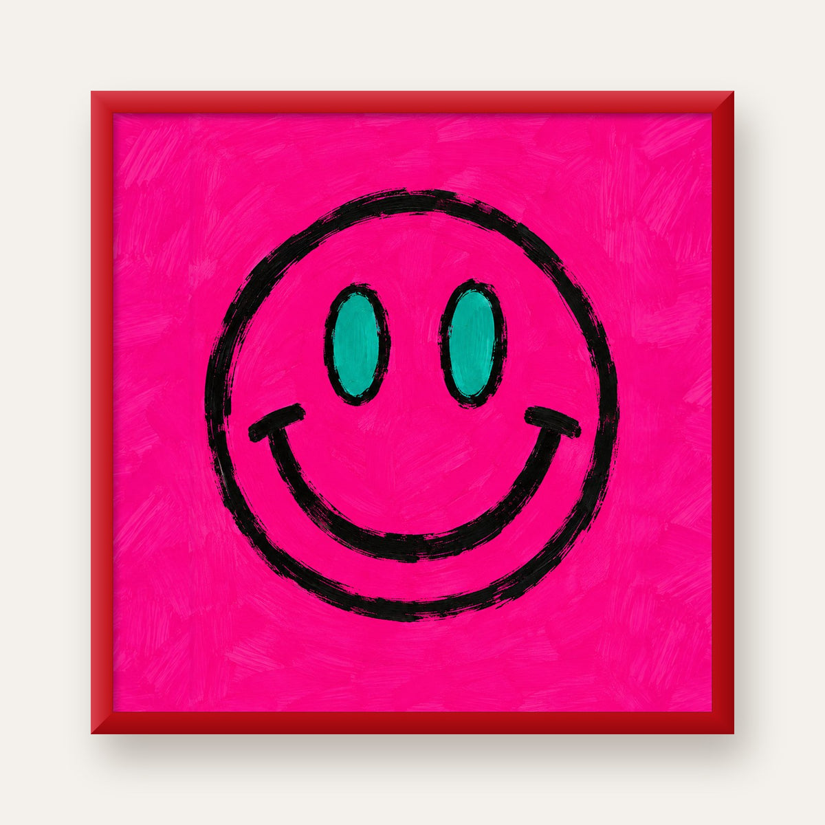 Pembe Zeminli Modern Gülümseyen Yüz Poster — kırmızı çerçeveli