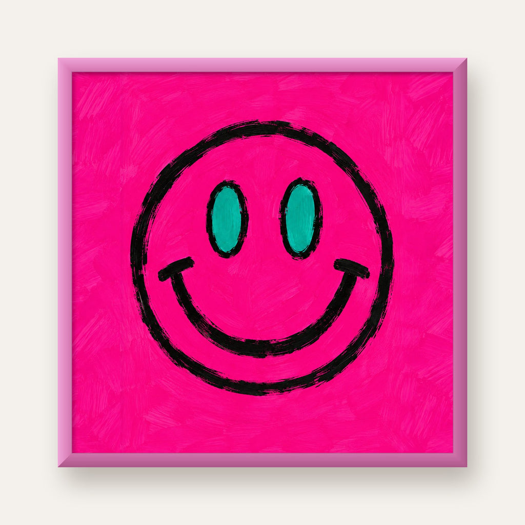 Pembe Zeminli Modern Gülümseyen Yüz Poster — pembe çerçeveli