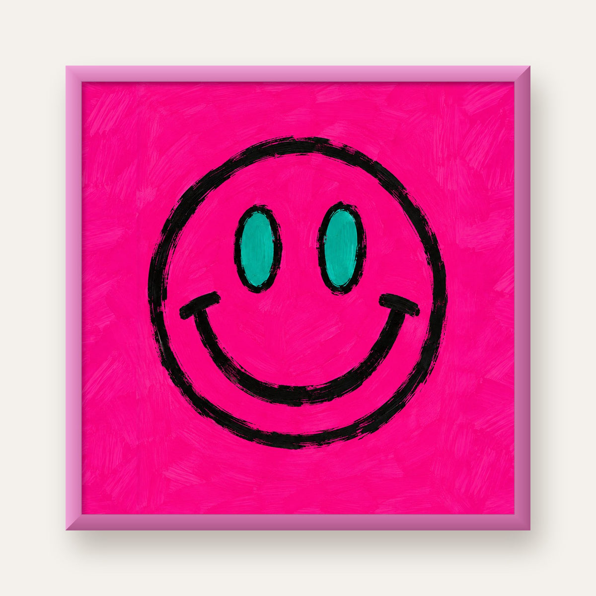 Pembe Zeminli Modern Gülümseyen Yüz Poster — pembe çerçeveli