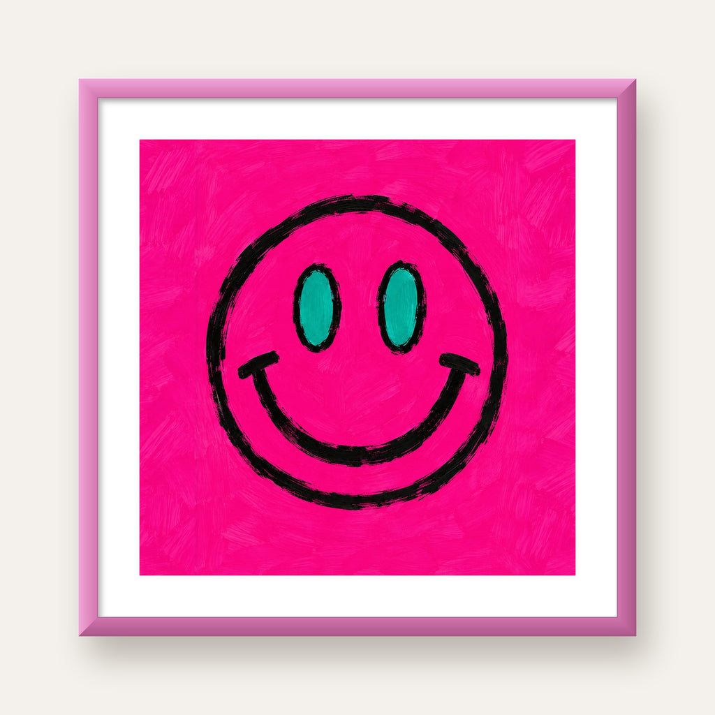 Pembe Zeminli Modern Gülümseyen Yüz Poster — pembe çerçeveli paspartulu