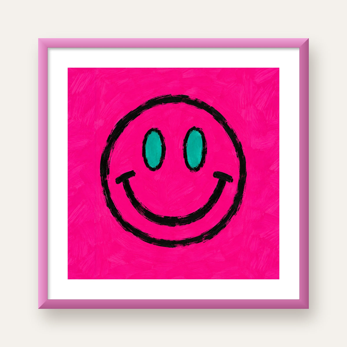 Pembe Zeminli Modern Gülümseyen Yüz Poster — pembe çerçeveli paspartulu