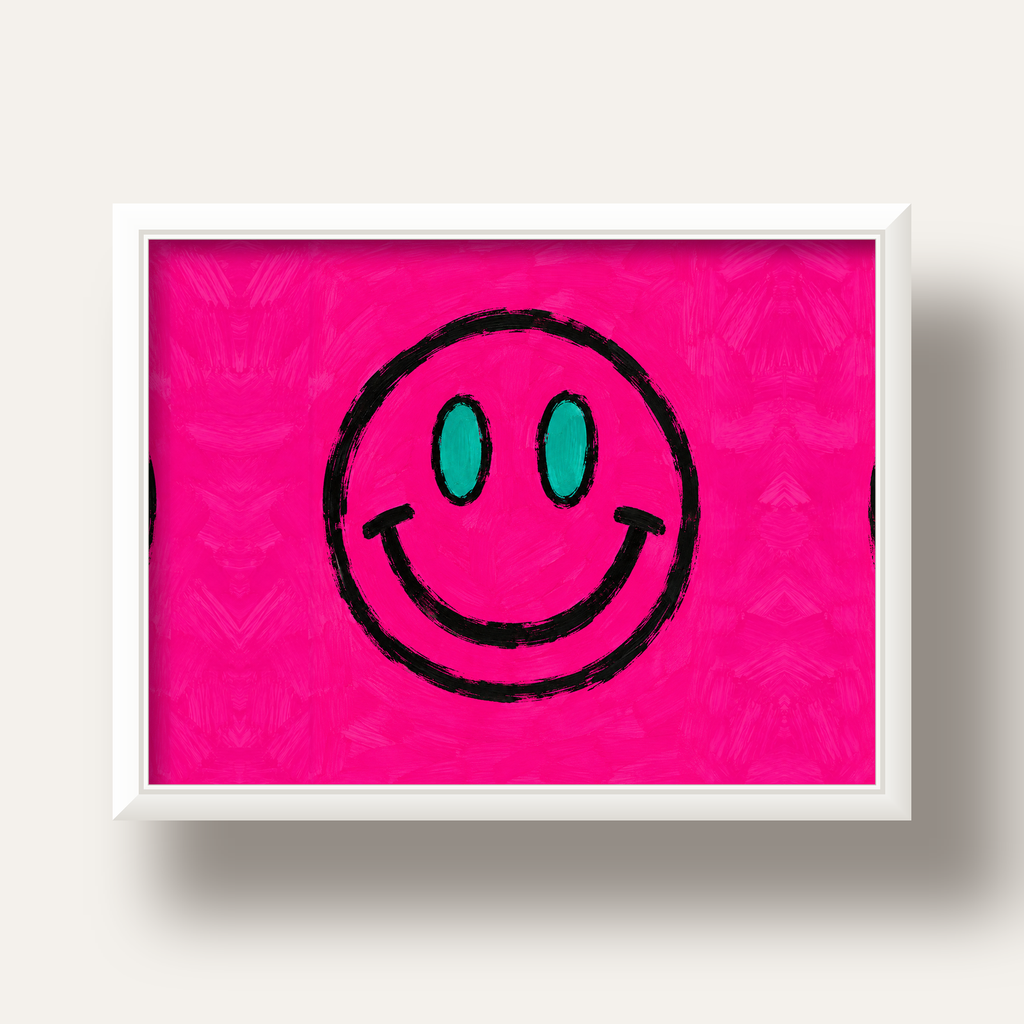 Pembe Zeminli Modern Gülümseyen Yüz Poster — beyaz derin çerçeveli