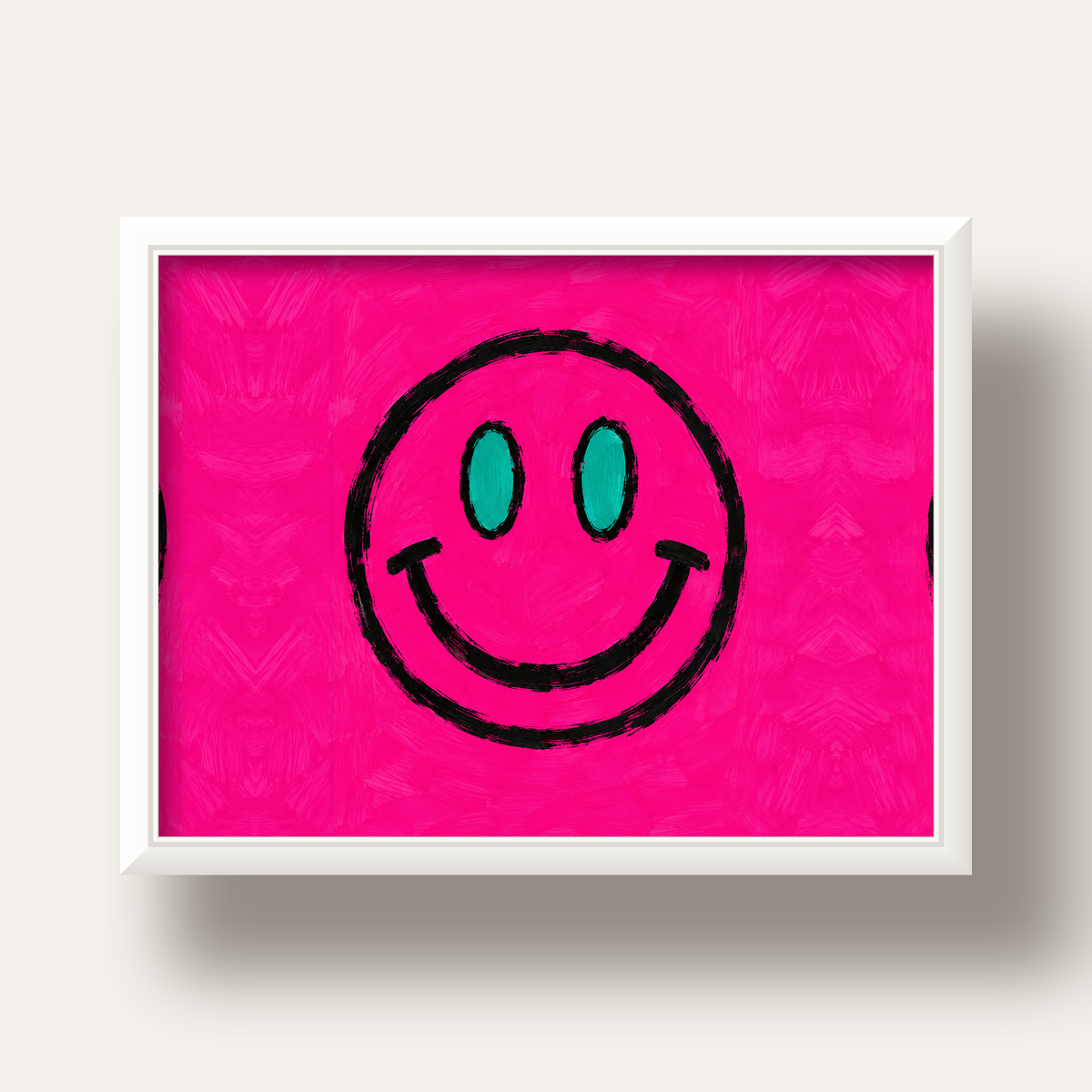 Pembe Zeminli Modern Gülümseyen Yüz Poster — beyaz derin çerçeveli