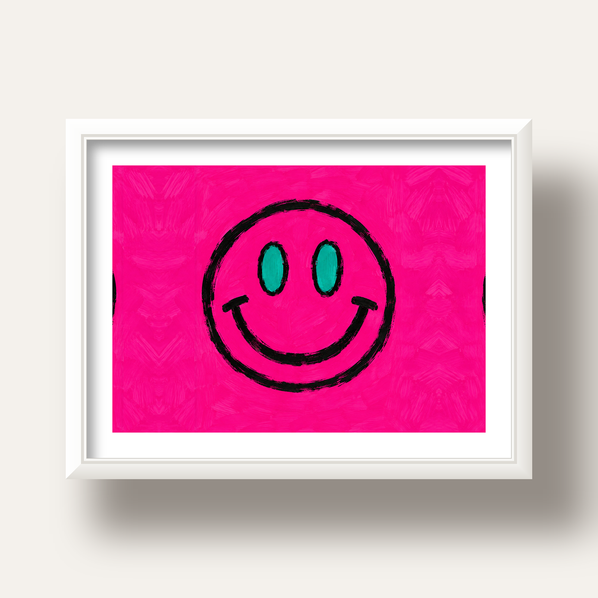 Pembe Zeminli Modern Gülümseyen Yüz Poster — beyaz derin çerçeveli paspartulu