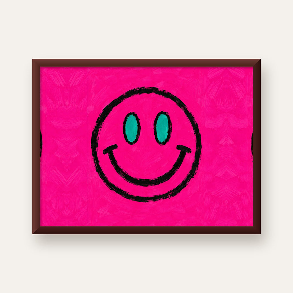 Pembe Zeminli Modern Gülümseyen Yüz Poster — ceviz çerçeveli