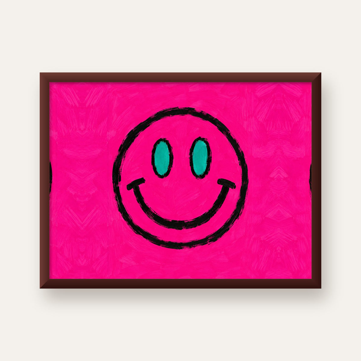 Pembe Zeminli Modern Gülümseyen Yüz Poster — ceviz çerçeveli