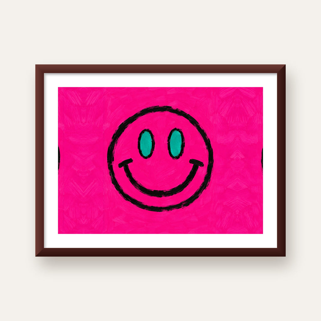 Pembe Zeminli Modern Gülümseyen Yüz Poster — ceviz çerçeveli paspartulu