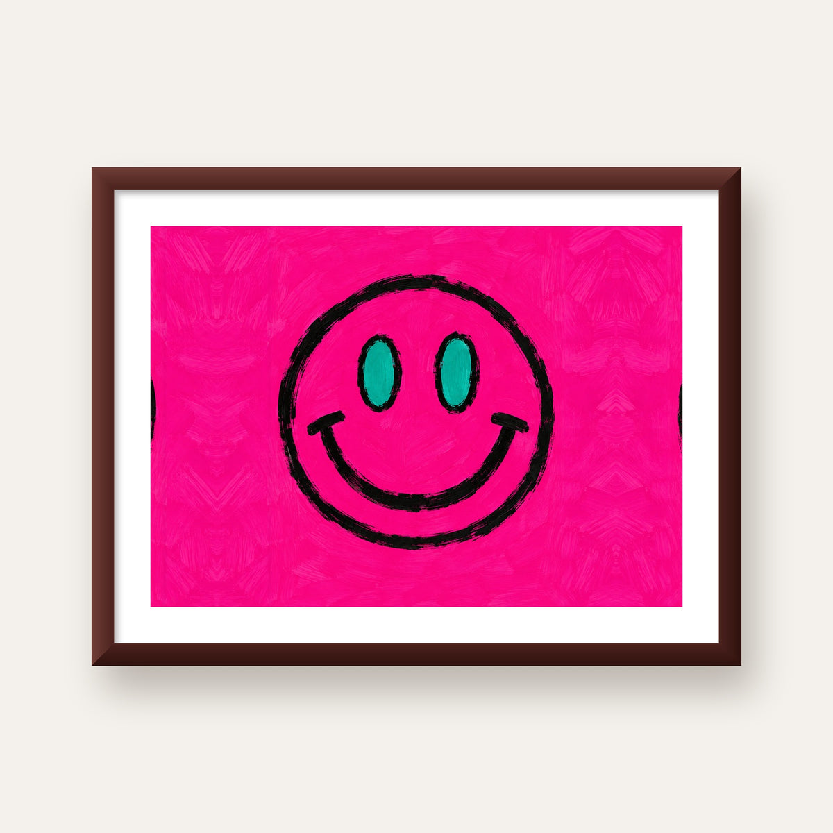Pembe Zeminli Modern Gülümseyen Yüz Poster — ceviz çerçeveli paspartulu