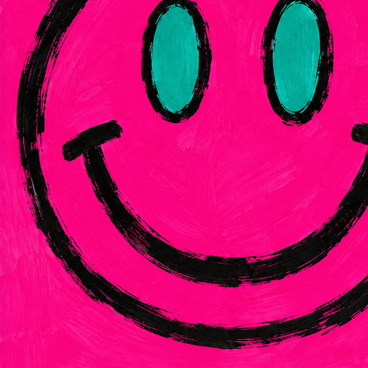 Pembe Zeminli Gülümseme Suratı Pop-Art Poster — baskının yakın çekimi, kâğıt dokusu ve renk detayı